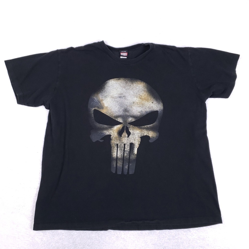 Marvel Punisher Skull Graphic T Shirt Mens XXL Black Distressed Streetwear Tee